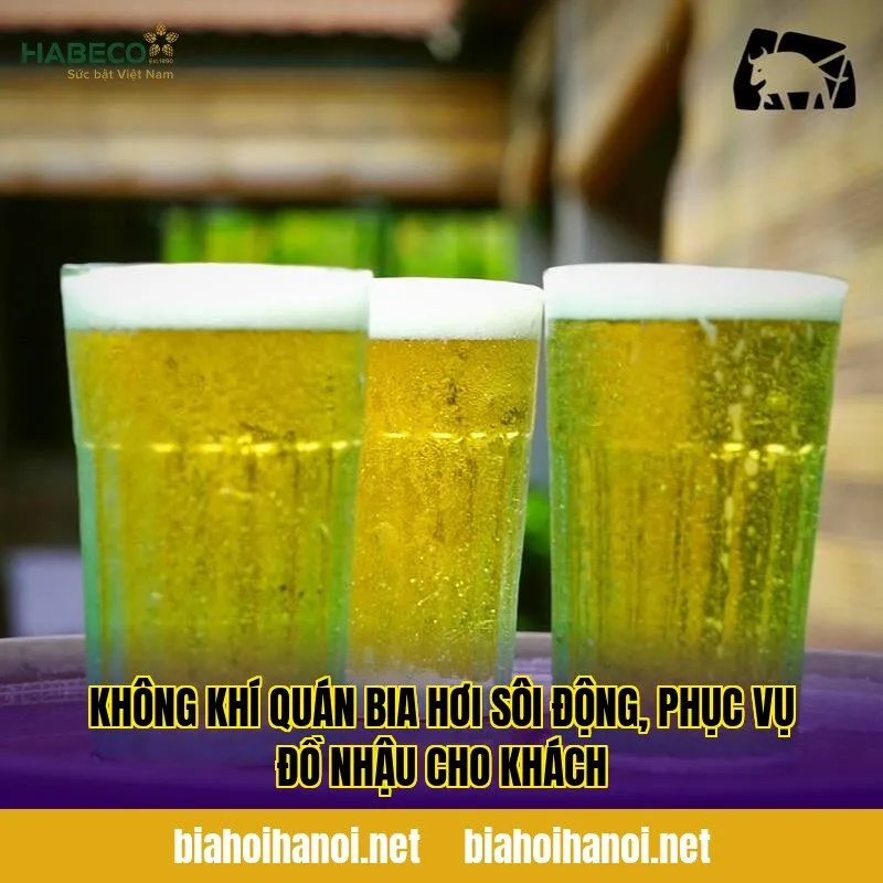 Không khí quán bia hơi sôi động, phục vụ đồ nhậu cho khách